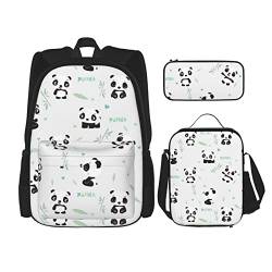 CARRDKDK Rucksack mit Musiknoten-Klavierdruck, 3-teiliges Set, Schultaschen, Büchertasche mit Lunchbox und Federmäppchen, Set für Jungen und Mädchen, Panda Bambus, Einheitsgröße von CARRDKDK