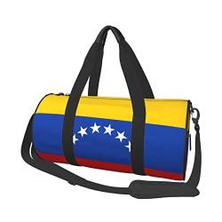 CARRDKDK Zylindrische Reisetasche mit großem Fassungsvermögen, niedliche Sporttasche, die Schuhe für Damen und Herren halten kann, Flagge von Venezuela, bedruckte Tasche für Urlaub, Fitness, von CARRDKDK