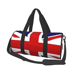 CARRDKDK Zylindrische Reisetasche mit großem Fassungsvermögen, niedliche Sporttasche, die Schuhe für Damen und Herren halten kann, bedruckte Tasche mit UK-Flagge für Urlaub, Fitness, Sporttraining, von CARRDKDK