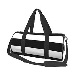 CARRDKDK Zylindrische Reisetasche mit großem Fassungsvermögen, niedliche Sporttasche, die Schuhe für Damen und Herren halten kann, gestreift, schwarz weiß, bedruckte Tasche für Urlaub, Fitness, von CARRDKDK