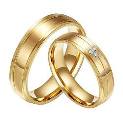 CARTER PAUL Paar Edelstahl Diamant CZ 18K Gold Ring Wedding Bands, Herren, Größe 59 (18.8) von CARTER PAUL