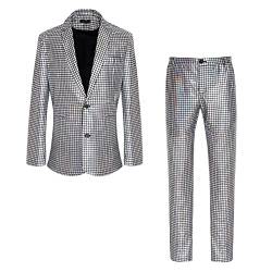CARUHIF Herren Metallic Pailletten Slim Anzug Zweiteiliges Set 70er Jahre Disco Abschlussball Outfit (2XL,Z2706) von CARUHIF