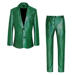 CARUHIF Herren Metallic Pailletten Slim Anzug Zweiteiliges Set 70er Jahre Disco Abschlussball Outfit (L,Z2706GN von CARUHIF