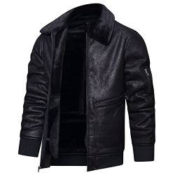 CARWORNIC Herren Kunstlederjacke Pelzkragen Pilotenjacken Winter Warm Motorrad Pelzmantel, Schwarz , S von CARWORNIC