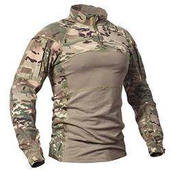 CARWORNIC Taktisches Militärhemd für Herren, langärmelig, schmale Passform, Camouflage-T-Shirt mit Reißverschluss, CP, Klein von CARWORNIC