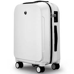 24-Zoll-Koffer mit großer Kapazität Fingerabdruckentriegelung Kleiner und leichter einziehbarer Trolley Unisex Smart Boarding-Koffer (white 20 inch) von CASEGO