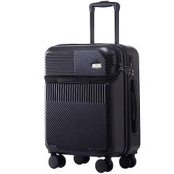 CASEGO 20-Zoll-Boarding-Koffer, Vordertasche mit Öffnung, Universalrad, intelligentes Laden, USB-Anschluss, Reiseanschluss, Unisex-Trolley (Black 20 inch) von CASEGO