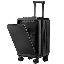 CASEGO 20-Zoll-Trolley mit Frontöffnung, multifunktionaler Koffer mit TSA-Codeschloss, universeller Rollkoffer für Damen und Herren (Black) von CASEGO
