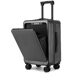 CASEGO 20-Zoll-Trolley mit Frontöffnung, multifunktionaler Koffer mit TSA-Codeschloss, universeller Rollkoffer für Damen und Herren (Gray) von CASEGO