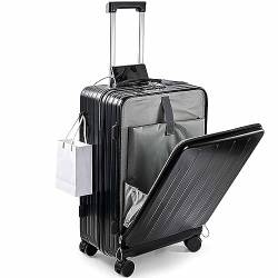 CASEGO 24-Zoll-Gepäck mit Frontöffnung, USB-Ladeanschluss, Faltbarer Getränkehalter, geräuschlose Schwenkräder, tragbarer Trolley (Black 24 inch) von CASEGO