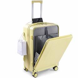 CASEGO 24-Zoll-Gepäck mit Frontöffnung, USB-Ladeanschluss, Faltbarer Getränkehalter, geräuschlose Schwenkräder, tragbarer Trolley (Yellow 20 inch) von CASEGO