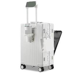 CASEGO Intelligentes Gepäck, Faltbarer Getränkehalter, vordere Öffnung, doppelter Ladeanschluss, 20 Zoll, multifunktionaler Trolley-Koffer, Unisex (White 20 inch) von CASEGO