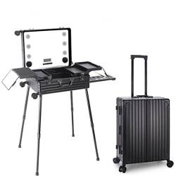 Multifunktionaler Make-up-Trolley-Koffer, LED-Lichtkasten, mehrlagige Struktur, einfach zu bedienen, Aluminium-Scroll-Make-up-Koffer (D), D von CASEGO