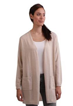 CASH-MERE.CH 100% Kaschmir Damen Cardigan Langer, gerader Schnitt | Lange Strickjacke 2-fädig (Beige/Weizen, M) von CASH-MERE.CH