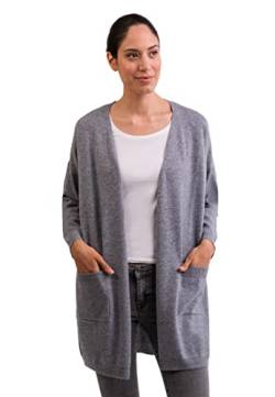 CASH-MERE.CH 100% Kaschmir Damen Cardigan Langer, gerader Schnitt | Lange Strickjacke 2-fädig (Grau, S) von CASH-MERE.CH