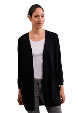 CASH-MERE.CH 100% Kaschmir Damen Cardigan Langer, gerader Schnitt | Lange Strickjacke 2-fädig (Schwarz, S) von CASH-MERE.CH