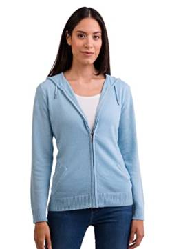 CASH-MERE.CH 100% Kaschmir Damen Kapuzenpullover | Hoodie mit Reißverschluss (Blau/Hellblau, XL) von CASH-MERE.CH