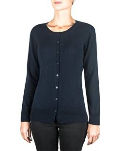 CASH-MERE.CH 100% Kaschmir Damen Pullover Cardigan Rundhalsausschnitt | Strickjacke Rundhalsausschnitt 2-fädig (Blau/Marine, S) von CASH-MERE.CH