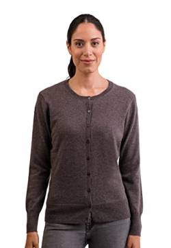 CASH-MERE.CH 100% Kaschmir Damen Pullover Cardigan Rundhalsausschnitt | Strickjacke Rundhalsausschnitt 2-fädig (Grau/Taupe Melange, XL) von CASH-MERE.CH