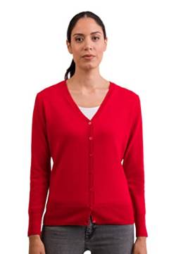 CASH-MERE.CH 100% Kaschmir Damen Pullover Cardigan V-Ausschnitt | Strickjacke V-Ausschnitt 2-fädig (Rot, S) von CASH-MERE.CH