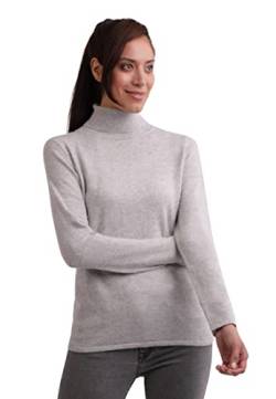 CASH-MERE.CH 100% Kaschmir Damen Pullover | Sweater Rollkragen 2-fädig (Grau/Hellgrau, L) von CASH-MERE.CH