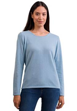 CASH-MERE.CH 100% Kaschmir Damen Pullover | Sweater Rundhalsausschnitt 2-fädig (Blau/Hellblau, L) von CASH-MERE.CH
