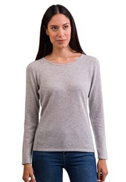 CASH-MERE.CH 100% Kaschmir Damen Pullover | Sweater Rundhalsausschnitt 2-fädig (Grau/Hellgrau, L) von CASH-MERE.CH