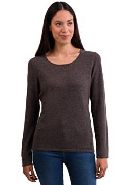 CASH-MERE.CH 100% Kaschmir Damen Pullover | Sweater Rundhalsausschnitt 2-fädig (Grau/Taupe Melange, L) von CASH-MERE.CH