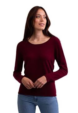 CASH-MERE.CH 100% Kaschmir Damen Pullover | Sweater Rundhalsausschnitt 2-fädig (Rot/Rot Schwarz/Rouge Noir, S) von CASH-MERE.CH