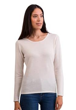 CASH-MERE.CH 100% Kaschmir Damen Pullover | Sweater Rundhalsausschnitt 2-fädig (Weiß, XS) von CASH-MERE.CH