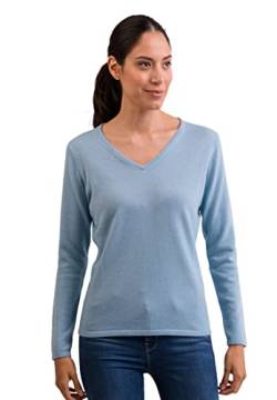 CASH-MERE.CH 100% Kaschmir Damen Pullover | Sweater V-Ausschnitt 2-fädig (Blau/Hellblau, XS) von CASH-MERE.CH