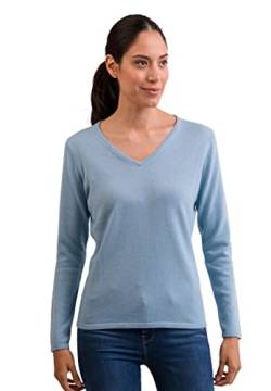 CASH-MERE.CH 100% Kaschmir Damen Pullover | Sweater V-Ausschnitt 2-fädig (Blau/Hellblau, XXL) von CASH-MERE.CH