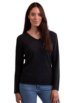 CASH-MERE.CH 100% Kaschmir Damen Pullover | Sweater V-Ausschnitt 2-fädig (Grau/Dunkelgrau/Dunkles Anthrazit, XS) von CASH-MERE.CH