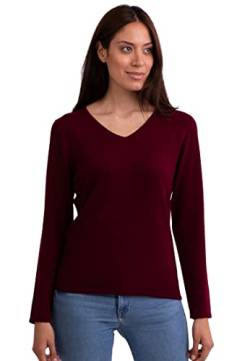 CASH-MERE.CH 100% Kaschmir Damen Pullover | Sweater V-Ausschnitt 2-fädig (Rot/Rot Schwarz/Rouge Noir, XXL) von CASH-MERE.CH