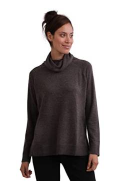 CASH-MERE.CH 100% Kaschmir Damen Pullover mit geradem Schnitt und Seitenschlitz | Sweater Rollkragen 2-fädig (Grau/Taupe Melange, L) von CASH-MERE.CH