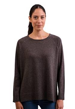 CASH-MERE.CH 100% Kaschmir Damen Pullover mit geradem Schnitt und Seitenschlitz | Sweater Rundhalsausschnitt 2-fädig (Grau/Taupe Melange, XL) von CASH-MERE.CH