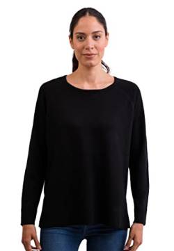 CASH-MERE.CH 100% Kaschmir Damen Pullover mit geradem Schnitt und Seitenschlitz | Sweater Rundhalsausschnitt 2-fädig (Schwarz, L) von CASH-MERE.CH