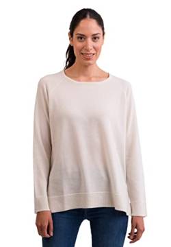 CASH-MERE.CH 100% Kaschmir Damen Pullover mit geradem Schnitt und Seitenschlitz | Sweater Rundhalsausschnitt 2-fädig (Weiß, L) von CASH-MERE.CH