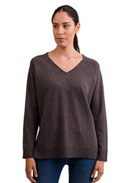 CASH-MERE.CH 100% Kaschmir Damen Pullover mit geradem Schnitt und Seitenschlitz | Sweater V-Ausschnitt 2-fädig (Grau/Taupe Melange, XXL) von CASH-MERE.CH