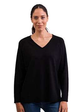 CASH-MERE.CH 100% Kaschmir Damen Pullover mit geradem Schnitt und Seitenschlitz | Sweater V-Ausschnitt 2-fädig (Schwarz, M) von CASH-MERE.CH