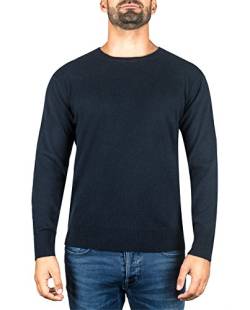 CASH-MERE.CH 100% Kaschmir Herren Pullover | Sweater Rundhalsausschnitt 2-fädig (Blau/Marine, S) von CASH-MERE.CH