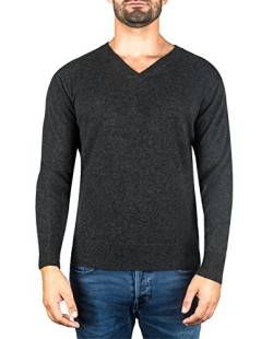 CASH-MERE.CH 100% Kaschmir Herren Pullover | Sweater V-Ausschnitt 2-fädig (Grau/Dunkelgrau/Dunkles Anthrazit, S) von CASH-MERE.CH