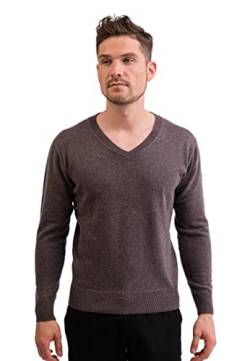 CASH-MERE.CH 100% Kaschmir Herren Pullover | Sweater V-Ausschnitt 2-fädig (Grau/Taupe Melange, M) von CASH-MERE.CH