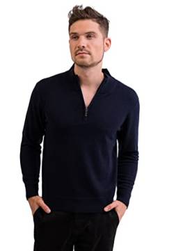 CASH-MERE.CH 100% Kaschmir Herren Stehkragen Pullover | Sweater mit Reißverschluss 2-fädig (Blau/Marine, M) von CASH-MERE.CH
