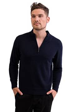 CASH-MERE.CH 100% Kaschmir Herren Stehkragen Pullover | Sweater mit Reißverschluss 2-fädig (Blau/Marine, XXL) von CASH-MERE.CH