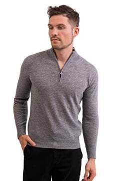 CASH-MERE.CH 100% Kaschmir Herren Stehkragen Pullover | Sweater mit Reißverschluss 2-fädig (Grau, L) von CASH-MERE.CH