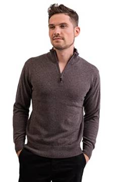 CASH-MERE.CH 100% Kaschmir Herren Stehkragen Pullover | Sweater mit Reißverschluss 2-fädig (Grau/Taupe Melange, XXL) von CASH-MERE.CH