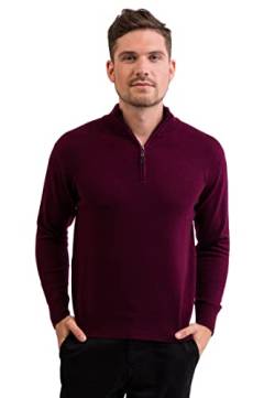 CASH-MERE.CH 100% Kaschmir Herren Stehkragen Pullover | Sweater mit Reißverschluss 2-fädig (Rot/Cranberry, L) von CASH-MERE.CH