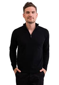 CASH-MERE.CH 100% Kaschmir Herren Stehkragen Pullover | Sweater mit Reißverschluss 2-fädig (Schwarz, M) von CASH-MERE.CH