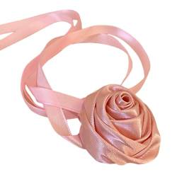 CASNO Halskette, stilvolle Rosen-Anhänger, Halskette, buntes Blumenband, Schlüsselbeinkette, modischer Schmuck, Blütenanhänger, Halskette, Stoff von CASNO